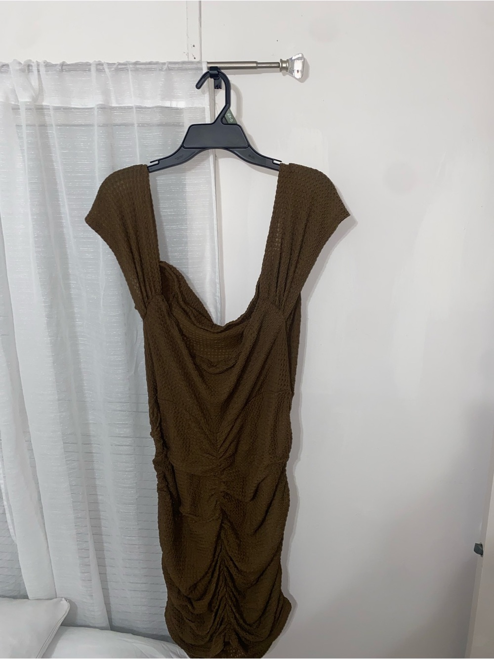 Ruched Midi Dress with Scoop Neck in Olive
